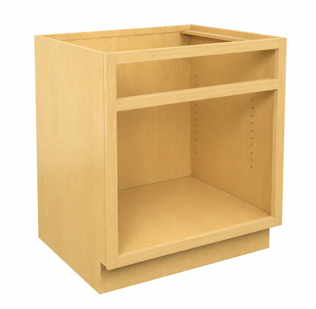 Open cabinet box showing the exposed front face frame, rails and stiles