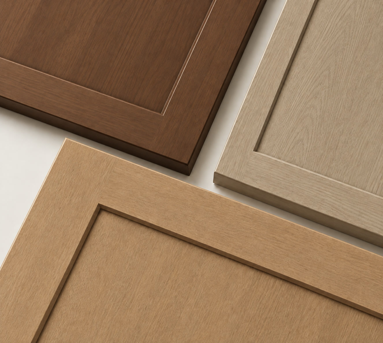 Three stained wood door samples